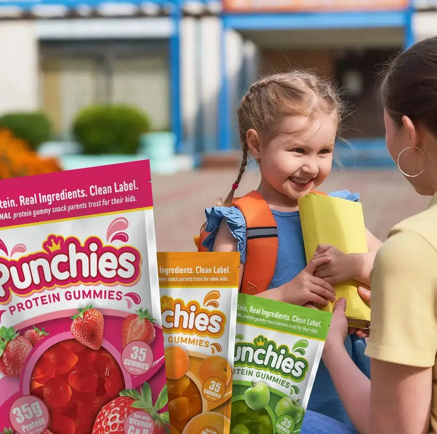 Kids protein supplement: kids heading to school with Punchies protein gummies in their bags